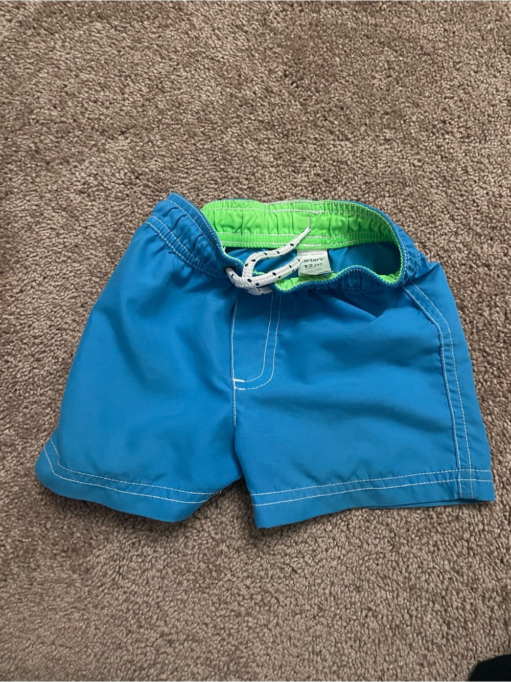 Carter's Bright Blue Swim Shorts with Neon Green Lining